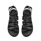 Kadın Siyah Ayarlanabilir Tokalı Deri Sandalet