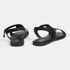 Kadın Siyah Ayarlanabilir Tokalı Deri Sandalet