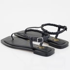 Kadın Siyah Ayarlanabilir Tokalı Deri Sandalet