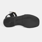 Kadın Siyah Ayarlanabilir Tokalı Deri Sandalet