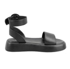 Kadın Siyah Ayarlanabilir Tokalı Deri Sandalet