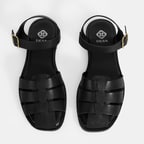 Kadın Siyah Ayarlanabilir Tokalı Deri Sandalet