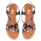 Kadın Siyah Ayarlanabilir Tokalı Deri Sandalet