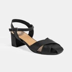 Kadın Siyah Ayarlanabilir Tokalı Deri Topuklu Sandalet