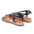 Kadın Siyah Ayarlanabilir Tokalı Deri Sandalet