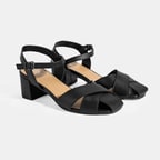 Kadın Siyah Ayarlanabilir Tokalı Deri Topuklu Sandalet