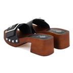 Kadın Siyah Ayarlanabilir Tokalı Deri Terlik