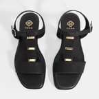 Kadın Siyah Ayarlanabilir Tokalı Deri Sandalet