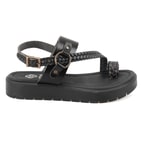 Kadın Siyah Ayarlanabilir Tokalı Deri Sandalet