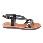 Kadın Siyah Ayarlanabilir Tokalı Deri Sandalet