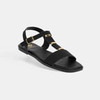 Kadın Siyah Ayarlanabilir Tokalı Deri Sandalet