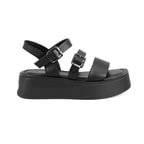 Kadın Siyah Ayarlanabilir Tokalı Deri Sandalet