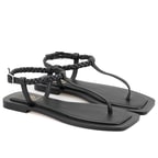 Kadın Siyah Ayarlanabilir Tokalı Deri Sandalet