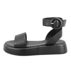 Kadın Siyah Ayarlanabilir Tokalı Deri Sandalet