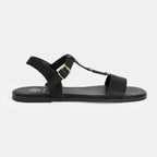 Kadın Siyah Ayarlanabilir Tokalı Deri Sandalet