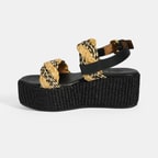 Kadın Siyah Ayarlanabilir Tokalı Hasır Detaylı Sandalet