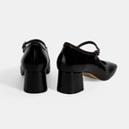 Kadın Siyah Ayarlanabilir Tokalı Kalın Topuklu Klasik Ayakkabı