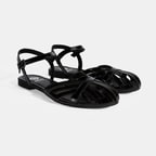 Kadın Siyah Ayarlanabilir Tokalı Rugan Sandalet