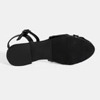 Kadın Siyah Ayarlanabilir Tokalı Rugan Sandalet