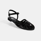 Kadın Siyah Ayarlanabilir Tokalı Rugan Sandalet