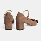 Kadın Siyah Ayarlanabilir Tokalı Süet Topuklu Ayakkabı