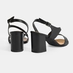 Kadın Siyah Ayarlanabilir Tokalı Topuklu Deri Sandalet