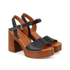 Kadın Siyah Ayarlanabilir Tokalı Topuklu Deri Sandalet