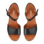 Kadın Siyah Ayarlanabilir Tokalı Topuklu Deri Sandalet