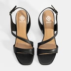 Kadın Siyah Ayarlanabilir Tokalı Topuklu Deri Sandalet