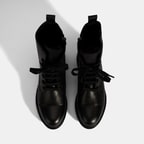 Kadın Siyah Bağcıklı Deri Postal Bot