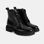 Kadın Siyah Bağcıklı Deri Postal Bot