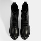 Kadın Siyah Bağcıklı Kalın Topuklu Deri Bot