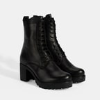 Kadın Siyah Bağcıklı Kalın Topuklu Deri Bot