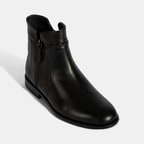 Kadın Siyah Çift Fermuarlı Deri Bot