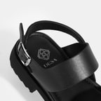 Kadın Siyah Deri Sandalet