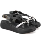 Kadın Siyah Dolgu Tabanlı Deri Sandalet