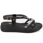 Kadın Siyah Dolgu Tabanlı Deri Sandalet