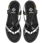 Kadın Siyah Dolgu Tabanlı Deri Sandalet