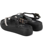 Kadın Siyah Dolgu Tabanlı Deri Sandalet