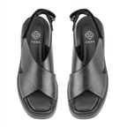 Kadın Siyah Dolgu Topuklu Deri Sandalet