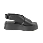 Kadın Siyah Dolgu Topuklu Deri Sandalet