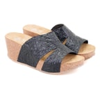 Kadın Siyah Dolgu Topuklu Deri Terlik