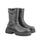 Kadın Siyah Fermuarlı Deri Bot