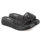 Kadın Siyah File Örgülü Terlik