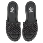 Kadın Siyah File Örgülü Terlik