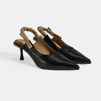 Kadın Siyah Fiyonk Detaylı Lastik Bantlı Deri Topuklu Ayakkabı