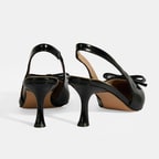 Kadın Siyah Fiyonk Detaylı Rugan Topuklu Klasik Ayakkabı