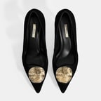 Kadın Siyah Gold Toka Detaylı Süet Topuklu Ayakkabı