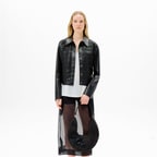 Kadın Siyah Gömlek Yaka Örmeli Deri Ceket