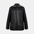 Kadın Siyah Gömlek Yakalı Deri Ceket